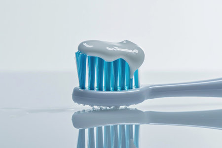 A toothbrush featuring toothpaste neatly squeezed onto its bristle headの素材
