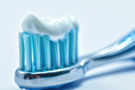 A toothbrush featuring toothpaste neatly squeezed onto its bristle headの素材