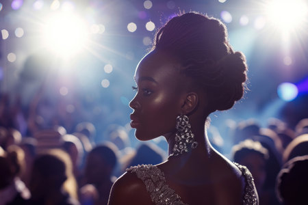 A stylish young woman attending a glamorous fashion showの素材