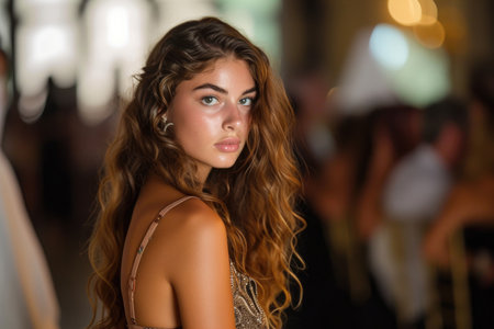 A stylish young woman attending a glamorous fashion showの素材