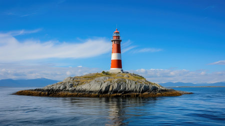 A majestic lighthouse standing tall on a remote islandの素材