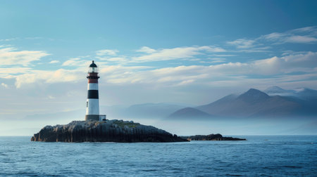 A majestic lighthouse standing tall on a remote islandの素材