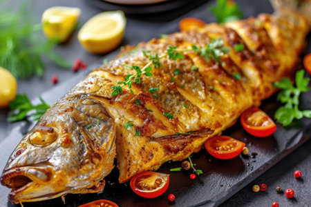 A delectable dish featuring perfectly fried fish with a burst of flavorsの素材