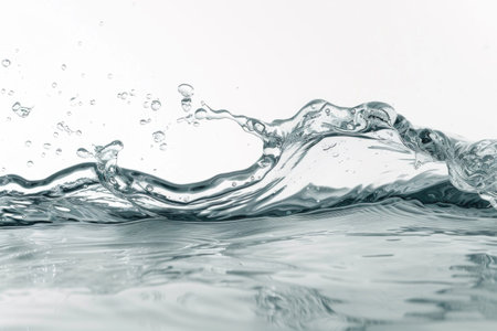 An isolated water wave on a pristine white backgroundの素材