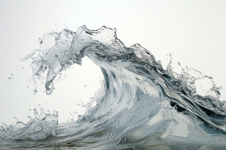 An isolated water wave on a pristine white backgroundの素材