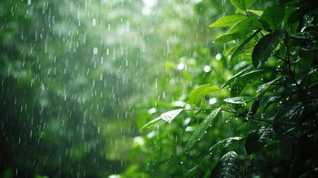 A refreshing downpour in the heart of the forest, bringing life and renewalの素材