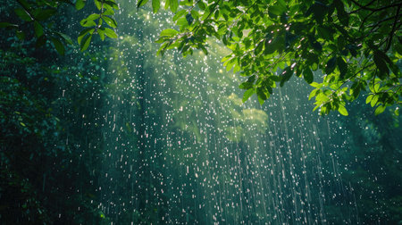 A refreshing downpour in the heart of the forest, bringing life and renewalの素材