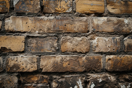 A weathered brick wall, showcasing its rustic and textured characterの素材