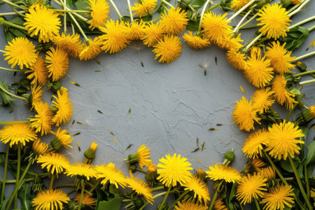 A rectangular frame composed of vibrant dandelion bloomsの素材