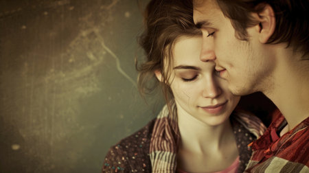 In a moment of profound passion, a young couple shares a soulful gazeの素材
