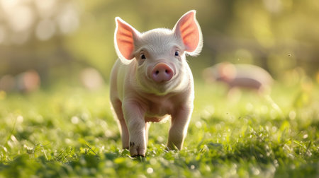 A piglet captured in a moment of joy and playの素材