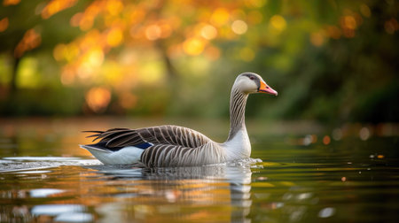 A serene goose, captured in a tranquil environment, showing its elegance and natural beautyの素材