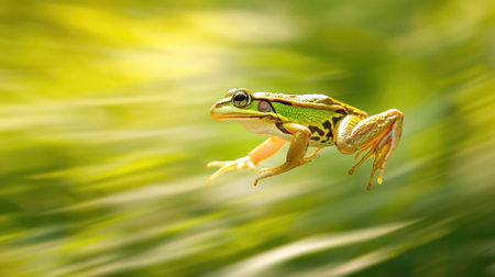 Frog in motion, a snapshot of agility in the wildの素材