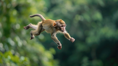 Monkey caught mid-leap, embodied freedomの素材