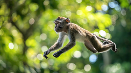 Monkey caught mid-leap, embodied freedomの素材
