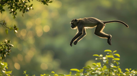 Monkey caught mid-leap, embodied freedomの素材