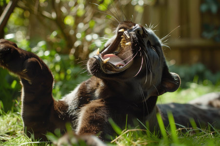A black panther with a playful twist, caught in a funny momentの素材