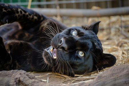 A black panther with a playful twist, caught in a funny momentの素材
