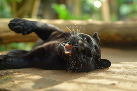 A black panther with a playful twist, caught in a funny momentの素材