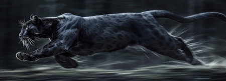 A black panther's rapid dash, embodying stealth and agilityの素材