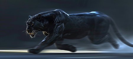 A black panther's rapid dash, embodying stealth and agilityの素材