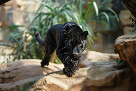 A black panther with a playful twist, caught in a funny momentの素材