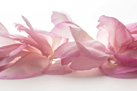 An exquisite portrayal of isolated peony petals on a clean white backgroundの素材