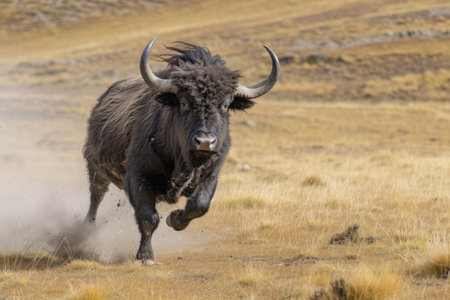 The gallant gallop of a yak buffalo, a spectacle of nature's forceの素材