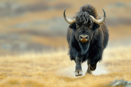 The gallant gallop of a yak buffalo, a spectacle of nature's forceの素材