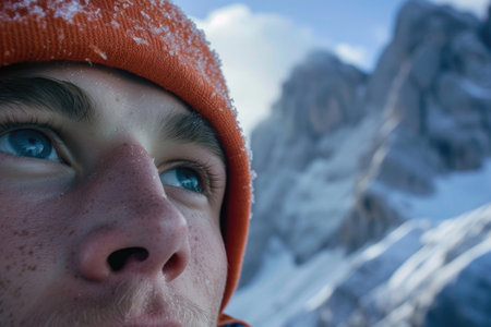Close-up portraits of climbers against mountain backdropの素材