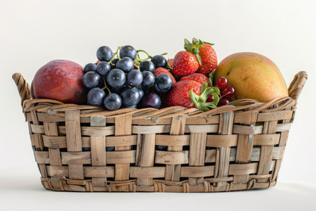 Wooden woven basket with fruits and berriesの素材
