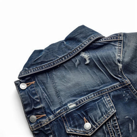 A classic vintage denim jacket, pristine on whiteの素材