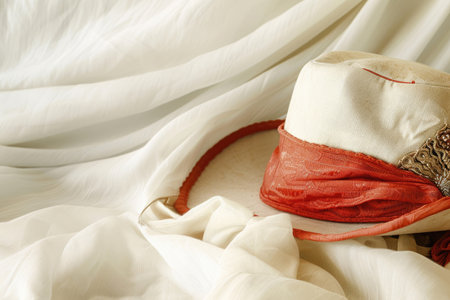 A vintage hat's charm, vivid against a pure white canvasの素材