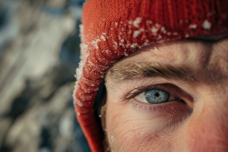 Close-up faces of mountaineers against rocky backdropの素材