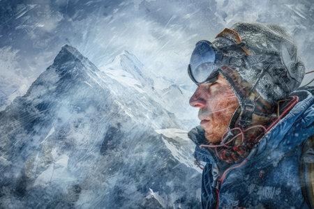 Adventurous faces against mountain backdropの素材