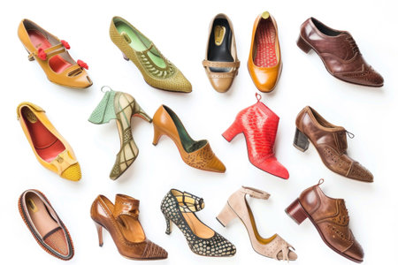 The timeless charm of vintage shoes showcased on whiteの素材