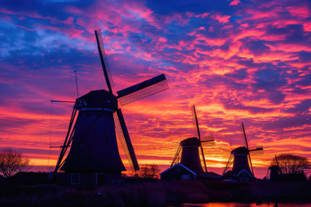 Sunset with windmillsの素材