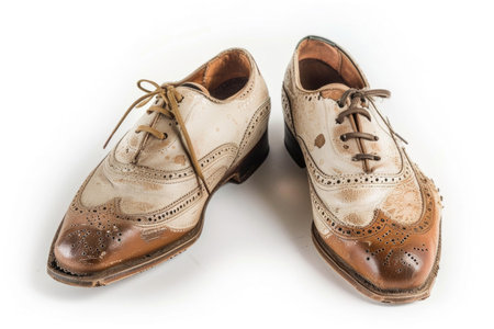 Vintage shoes, a journey to the past, pristine against whiteの素材