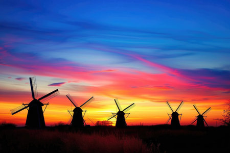 Sunset with windmillsの素材