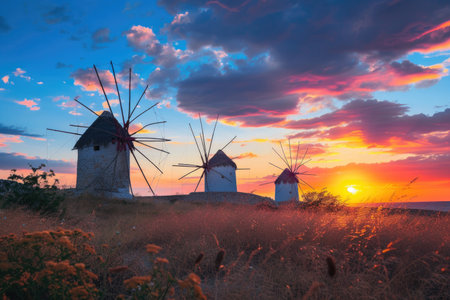 Sunset with windmillsの素材