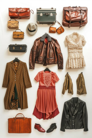 Classic vintage attire showcased against a pristine white backdropの素材