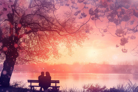 A tender moment under the soft hues of a fading sunsetの素材