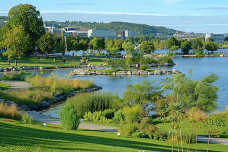 Oslo's lush parks and green spaces, a testament to urban sustainabilityの素材