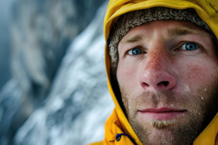 Close-up portraits of climbers against mountain backdropの素材