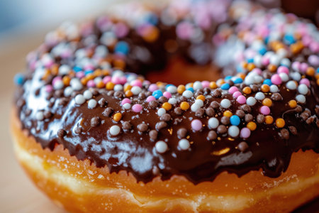 A close-up of the delightful details of a single donutの素材