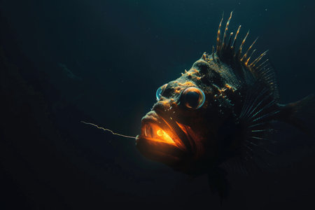 An eerie abyssal anglerfish prowling the depths of the oceanの素材