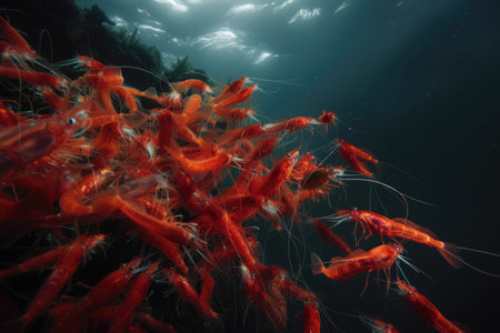 A mesmerizing swarm of deep-sea krill dancing in the ocean currentsの素材