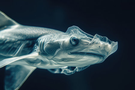A mesmerizing close-up of a deepwater goblin shark in its natural habitatの素材