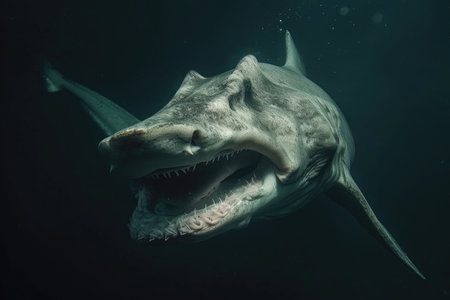 A breathtaking underwater encounter with a goblin shark in its deep-sea realmの素材