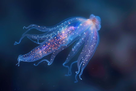 A deep stunning-sea siphonophore drifting gracefully in the ocean depthsの素材